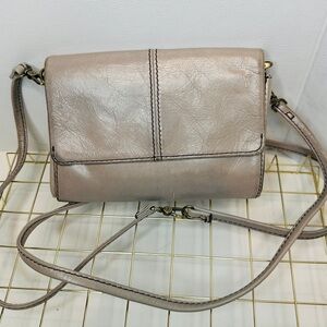 HOBO International Leather Crossbody Shoulder Bag In Taupe/ Light Gray